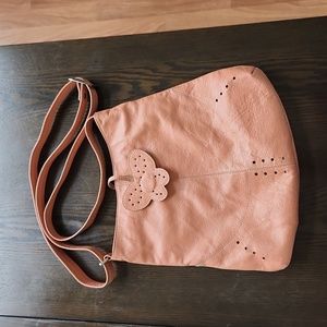 Dusty rose zip top leather crossbody/shoulder bag